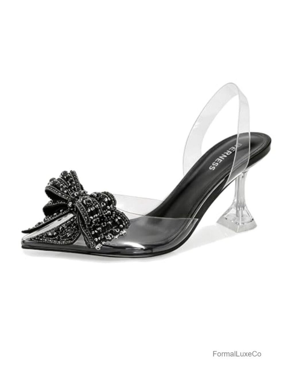 Crystal Bow Clear Slingback Kitten Heels Pumps Pointed Toe 3-Inch Heel